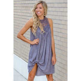 Violet Lace Neck Sleeveless Flowy Dress